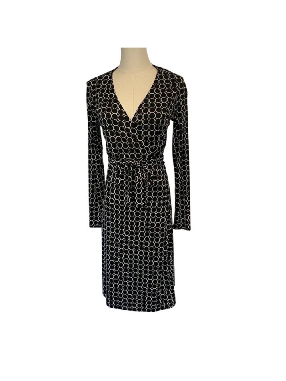 The Limited Black & White Circle Print Long Sleeve Wrap Dress Size M